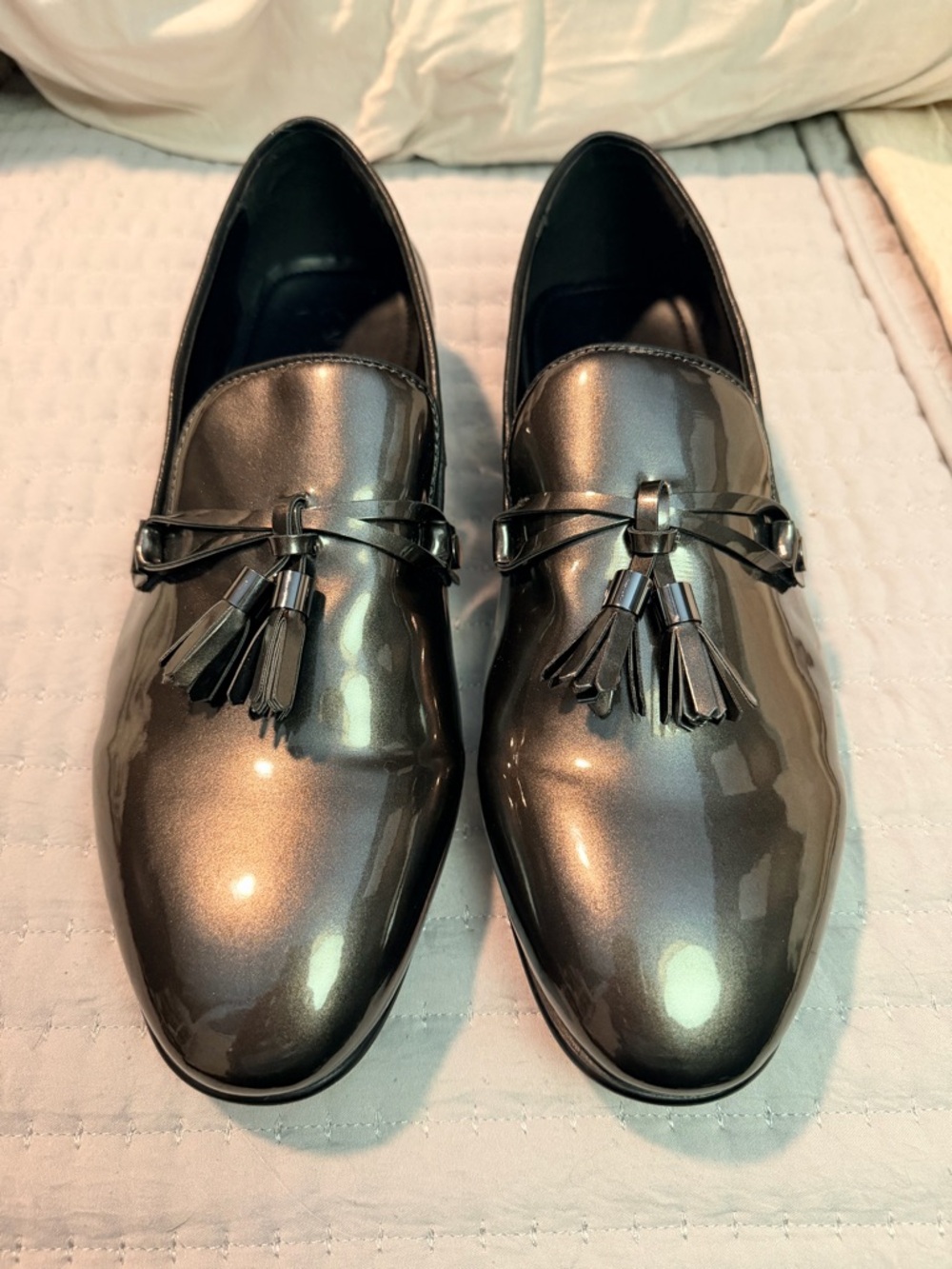 Aldo Mens Metallic Gunmetal Tassel Loafers